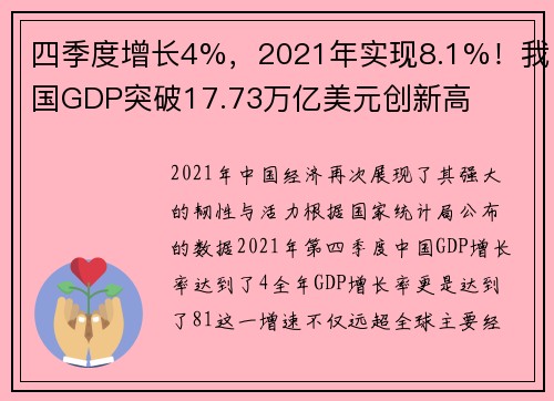 四季度增长4%，2021年实现8.1%！我国GDP突破17.73万亿美元创新高