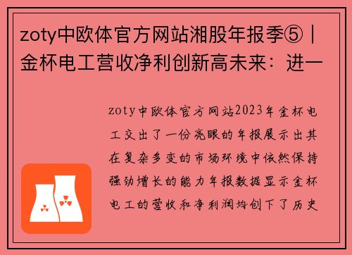zoty中欧体官方网站湘股年报季⑤｜金杯电工营收净利创新高未来：进一步聚焦线缆核心业务 - 副本