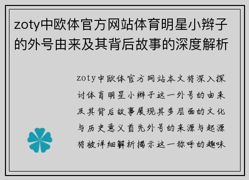 zoty中欧体官方网站体育明星小辫子的外号由来及其背后故事的深度解析